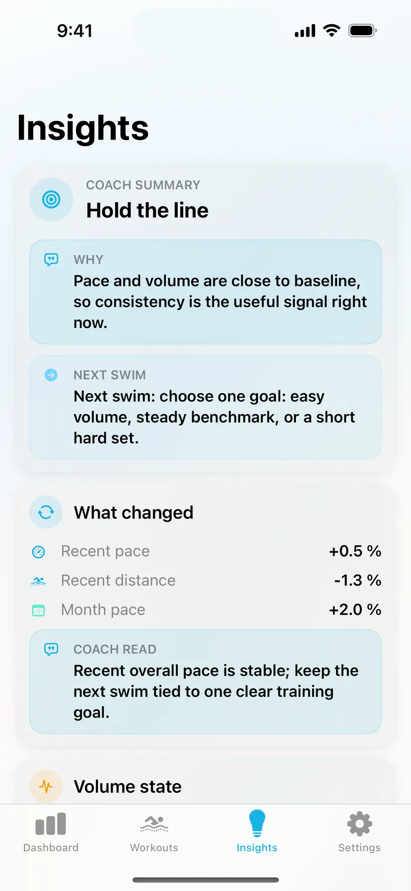 SwimGlass insights in light mode